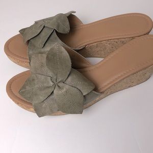 Garnet Hill Leather Cara Floral Wedge Sandal